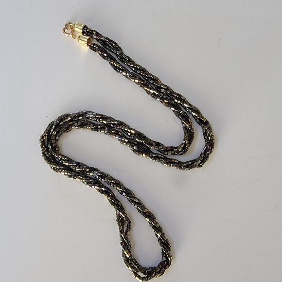 Vintage Black Gold Beaded Twist Necklace 26 Inch Long Sparkle Statement Jewelry - Picture 8 of 10
